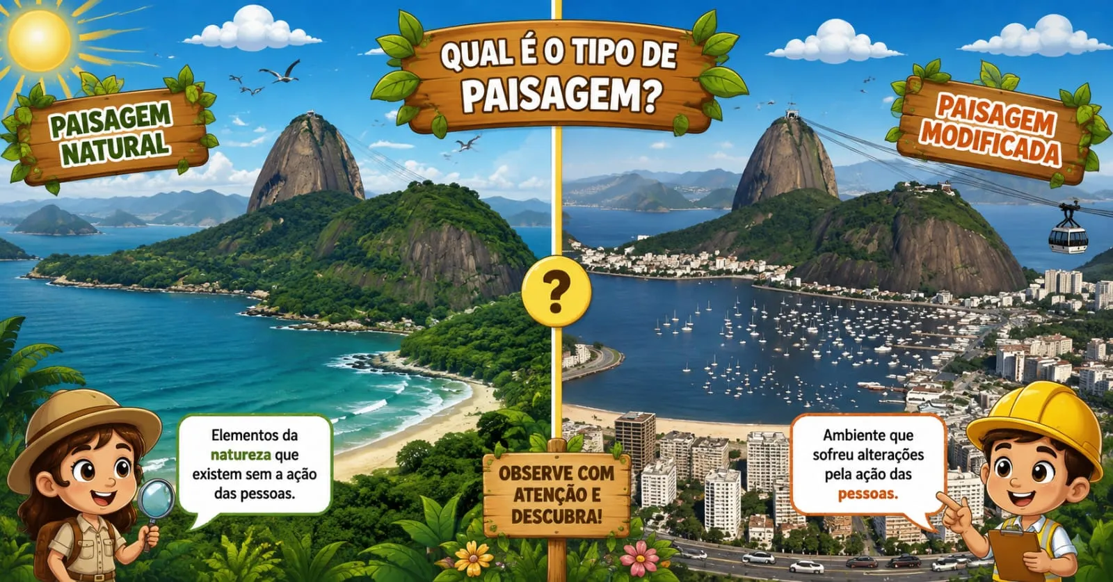Paisagem natural e Paisagem modificada - imagem modificada por IA
